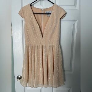 leena for Mac Duggal sequin cap sleeve fit and flare mini dress